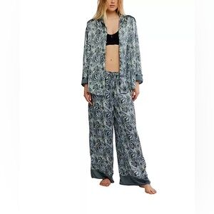 NWT Free People Dreamy Days PJ Set In Seafoam Combo